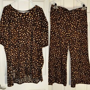 Leopard Print Women's Top & Pants Set (Plus Size/Oversized)